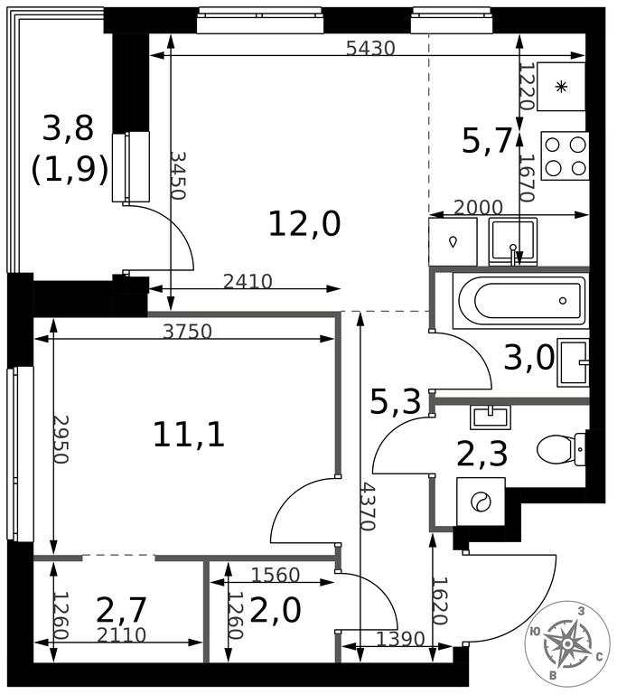2-BD Apartment Sale, 46平方米 at 1 Izmajlovskij, Montazhnaya Street, 8с13, Moscow, Russia #2