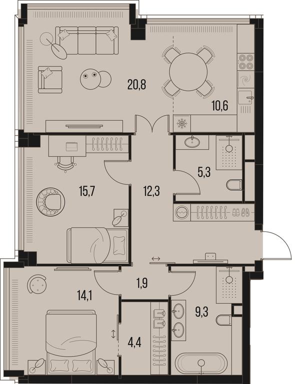 2-BD Apartment Sale, 94.4平方米 at High Life, Letnikovskaya Street, 11/10с1, Moscow, Russia #1