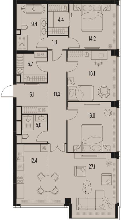 3-BD Apartment Sale, 129.5 sq. m. at High Life, Letnikovskaya Street, 11/10с1, Moscow, Russia #1