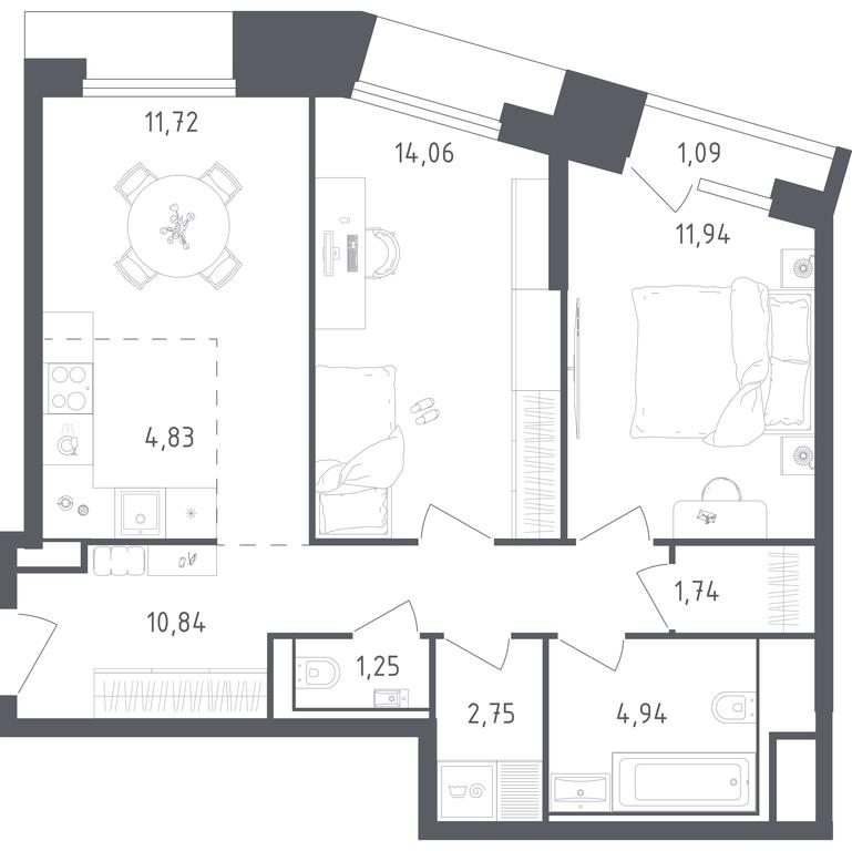 1-BD Apartment Sale, 65.16 sq. m. at Sputnik, Lipovoy Roschi Street, 1к4, derevnya Razdory, Odintsovskiy City District, Moscow Region, Russia #1