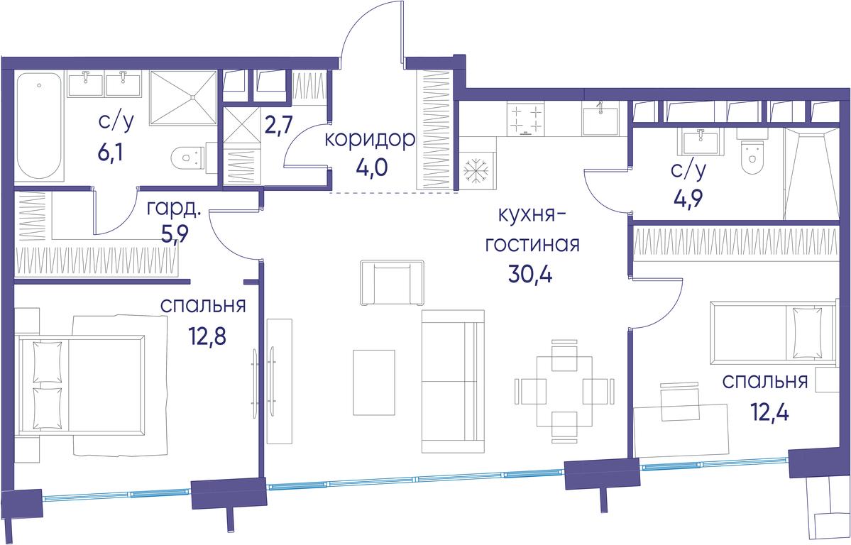 2-BD Apartment Sale, 79.1 sq. m. at Ostrov, Nizhnye Mnyovniki Street, 37Ас4, Moscow, Russia #1 2-BD Apartment Sale, 79.1 sq. m. at Ostrov, Nizhnye Mnyovniki Street, 37Ас4, Moscow, Russia #1