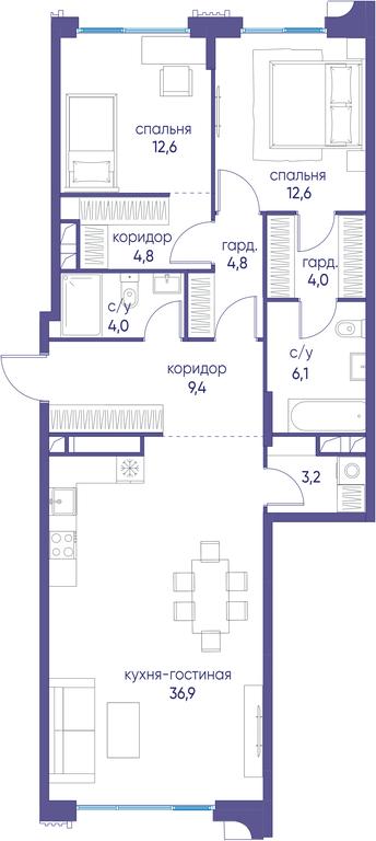 2-BD Apartment Sale, 97.6 sq. m. at Ostrov, Nizhnye Mnyovniki Street, 37Ас4, Moscow, Russia #1