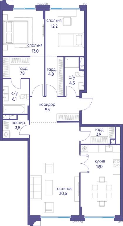3-BD Apartment Sale, 114.9 sq. m. at Ostrov, Nizhnye Mnyovniki Street, 37Ас4, Moscow, Russia #1