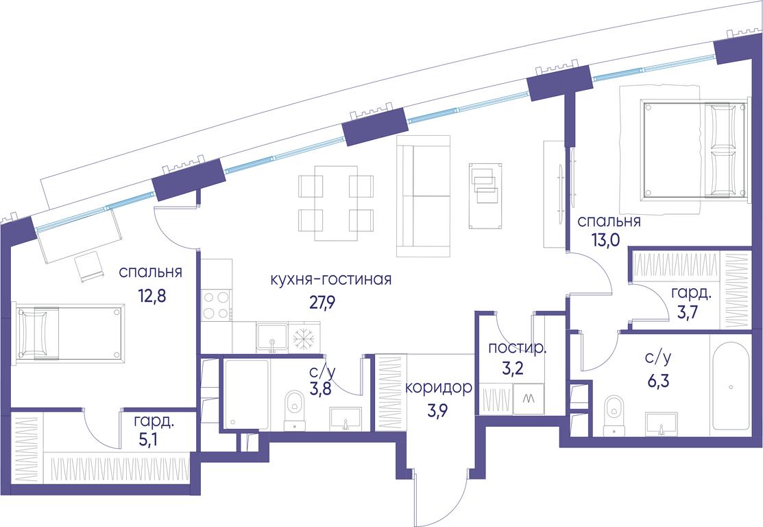 2-BD Apartment Sale, 79.2平方米 at Ostrov, Nizhnye Mnyovniki Street, 37Ас4, Moscow, Russia #1