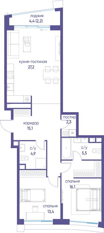 2-BD Apartment Sale, 86.7 sq. m. at Ostrov, Nizhnye Mnyovniki Street, 37Ас4, Moscow, Russia #1 2-BD Apartment Sale, 86.7 sq. m. at Ostrov, Nizhnye Mnyovniki Street, 37Ас4, Moscow, Russia #1