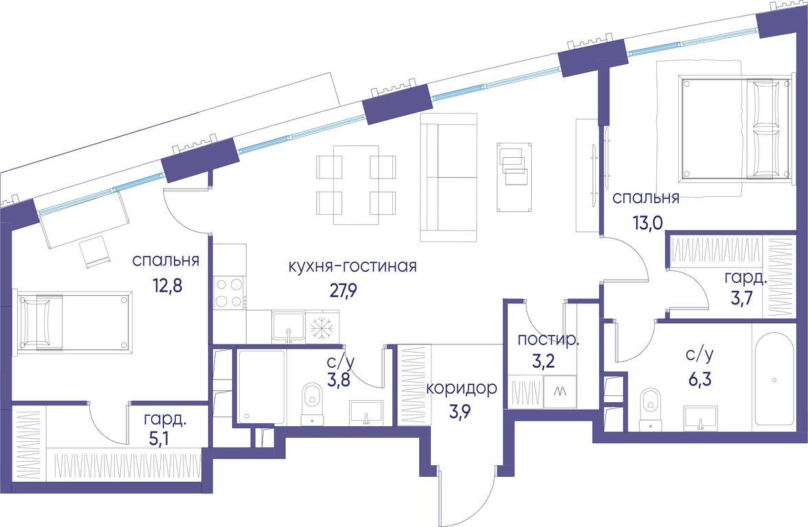 2-BD Apartment Sale, 79.2平方米 at Ostrov, Nizhnye Mnyovniki Street, 37Ас4, Moscow, Russia #1