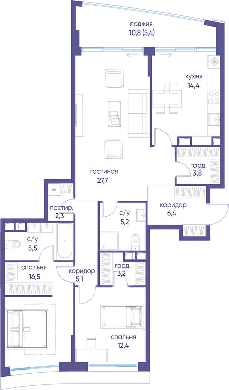3-BD Apartment Sale, 107.9平方米 at Ostrov, Nizhnye Mnyovniki Street, 37Ас4, Moscow, Russia #1