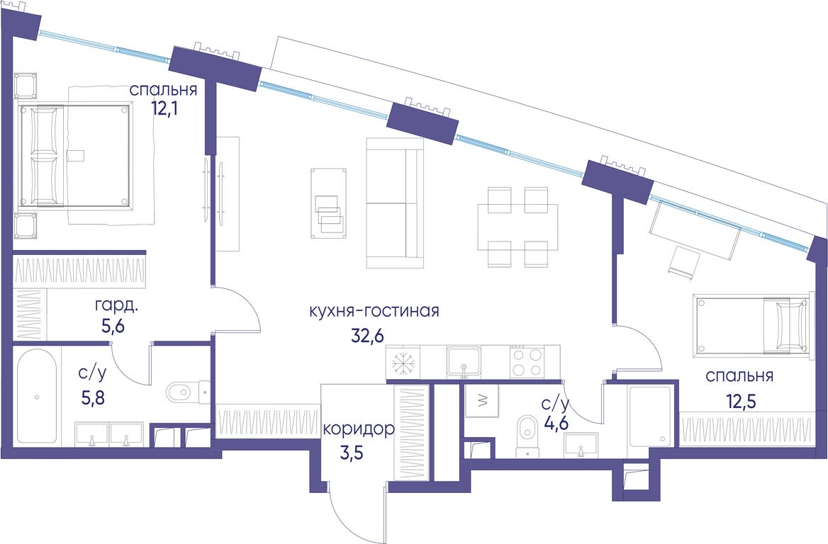 2-BD Apartment Sale, 76.9平方米 at Ostrov, Nizhnye Mnyovniki Street, 37Ас4, Moscow, Russia #1 2-BD Apartment Sale, 76.9平方米 at Ostrov, Nizhnye Mnyovniki Street, 37Ас4, Moscow, Russia #1