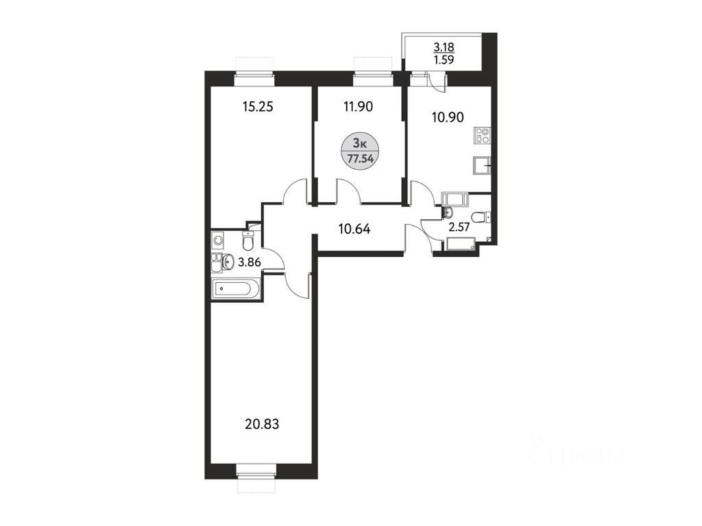 2-BD Apartment Sale, 77.54 sq. m. at Dom na Sirenevoy, Polevaya ulitsa, Schyolkovo, Moscow Region, Russia #1 2-BD Apartment Sale, 77.54 sq. m. at Dom na Sirenevoy, Polevaya ulitsa, Schyolkovo, Moscow Region, Russia #1