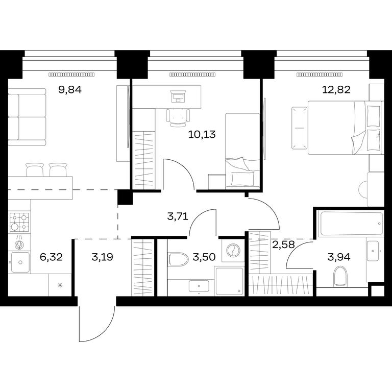 1-BD Apartment Sale, 56.03 sq. m. at Nova, Bratyev Fonchenko Street, вл21, Moscow, Russia #1 1-BD Apartment Sale, 56.03 sq. m. at Nova, Bratyev Fonchenko Street, вл21, Moscow, Russia #1