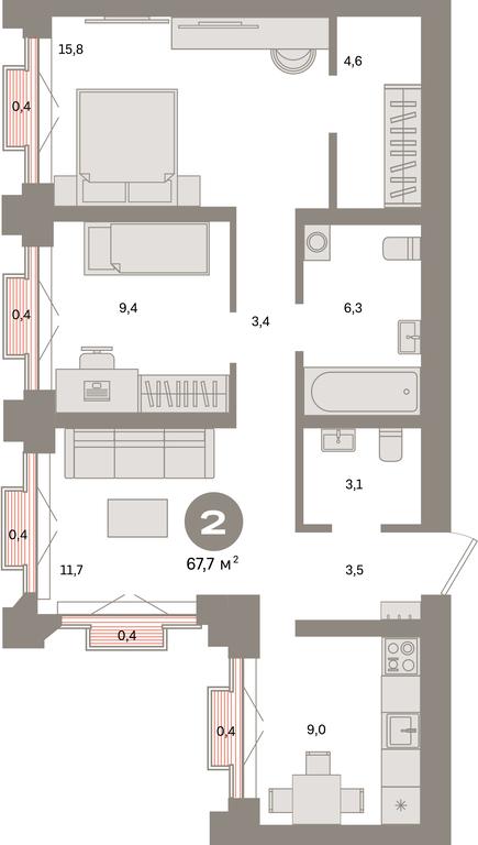 2-BD Apartment Sale, 67.7 sq. m. at Kvartal Metronom, Tagilskaya Street, Moscow, Russia #1