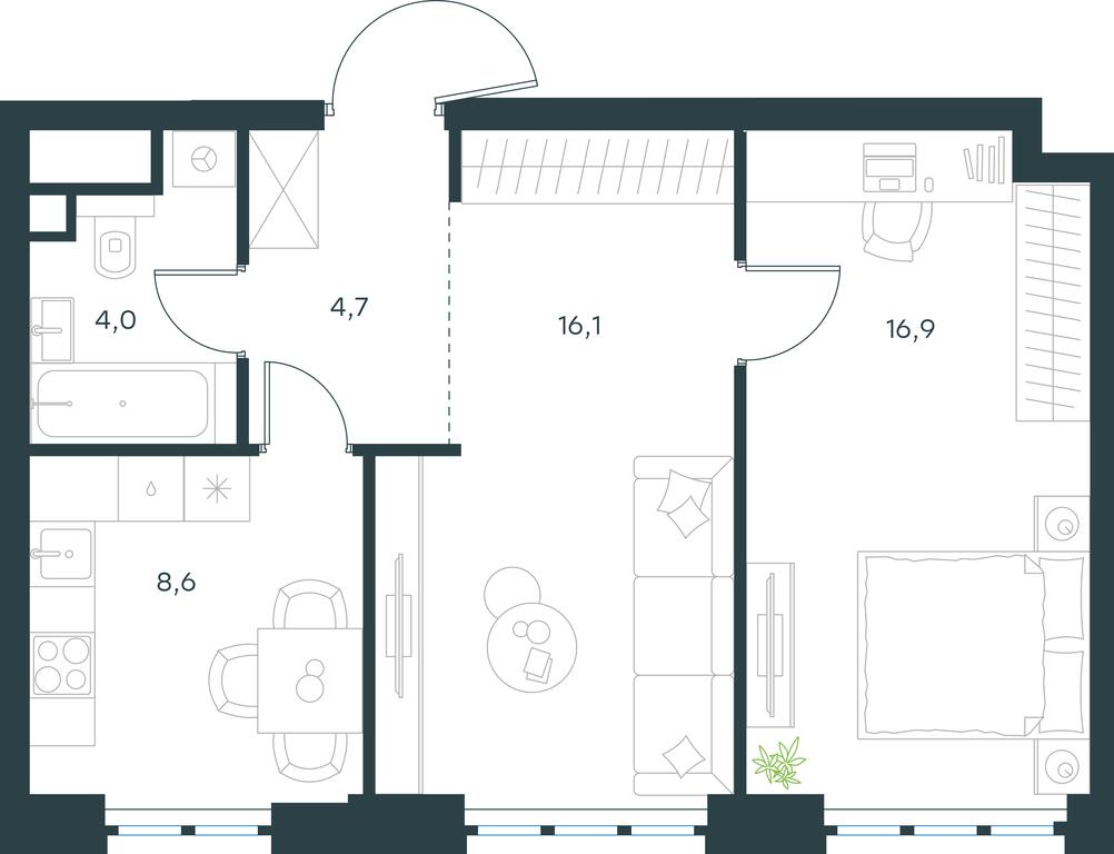 1-BD Apartment Sale, 50.3平方米 at Level Yzhnoportovaya, Yuzhnoportovaya Street, 28Ас17, Moscow, Russia #1