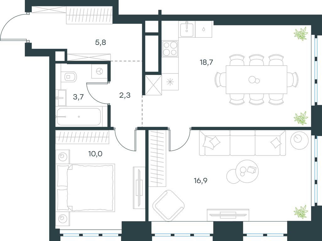 1-BD Apartment Sale, 57.4平方米 at Level Yzhnoportovaya, Yuzhnoportovaya Street, 28Ас17, Moscow, Russia #1