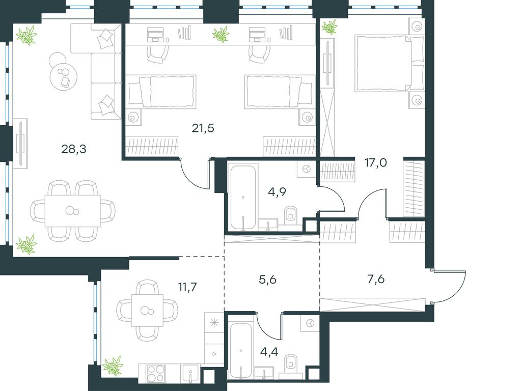 2-BD Apartment Sale, 101平方米 at Level Yzhnoportovaya, Yuzhnoportovaya Street, 28Ас17, Moscow, Russia #1