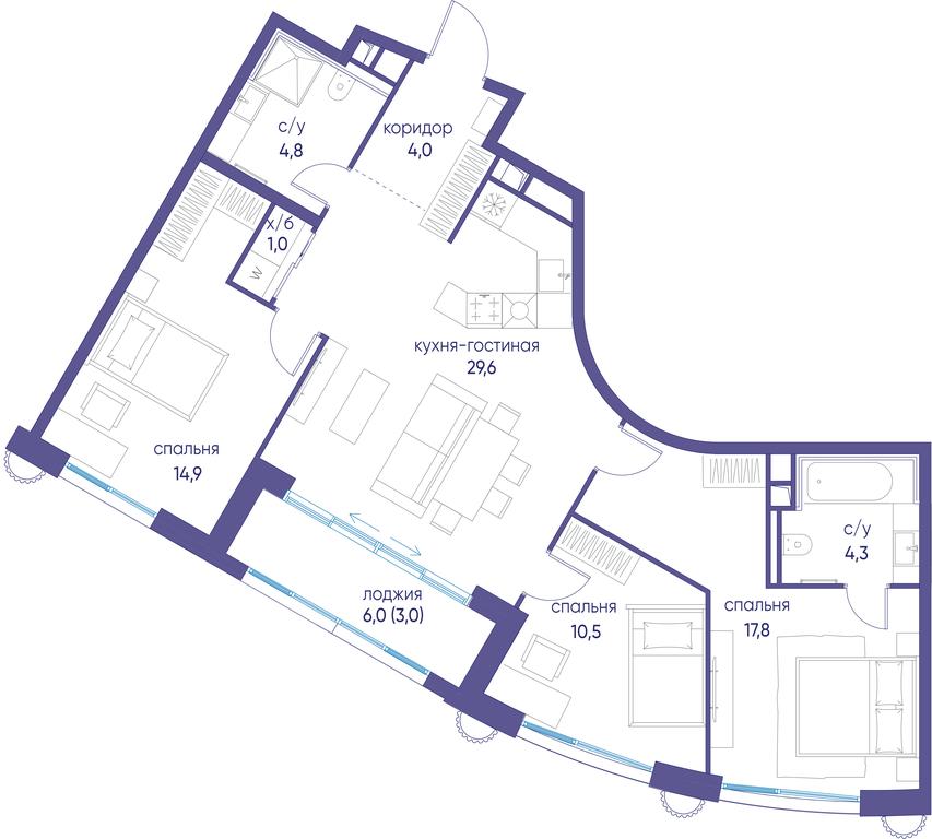 Продажа 3-комн. квартиры, 89,8 м² в ЖК «Остров», улица Нижние Мнёвники, 37Ас4, Москва, Россия #1