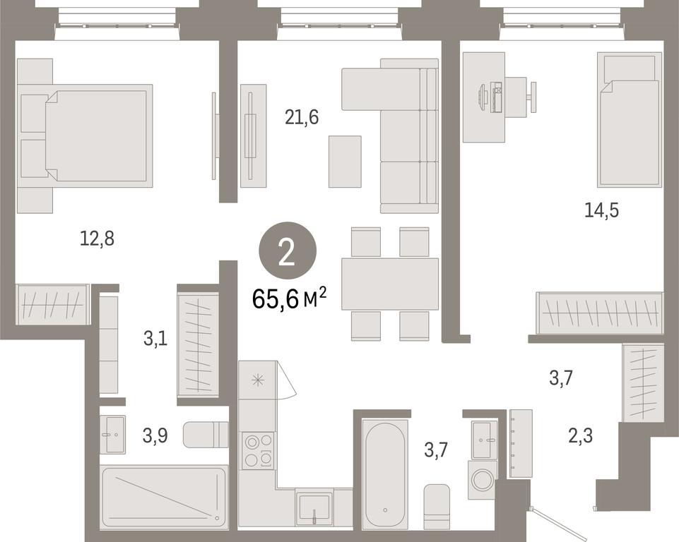 2-BD Apartment Sale, 65.6 sq. m. at Kvartal Metronom, Tagilskaya Street, Moscow, Russia #1