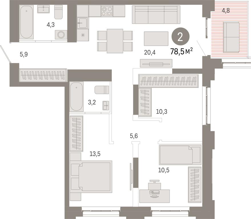 3-BD Apartment Sale, 78.5 sq. m. at Kvartal Metronom, Tagilskaya Street, Moscow, Russia #1
