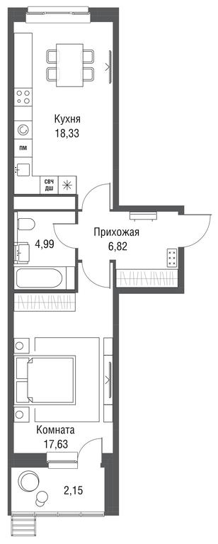 1-BD Apartment Sale, 49.92 sq. m. at Odinburg, Severnaya Street, 11, Odintsovo, Moscow Region, Russia #1