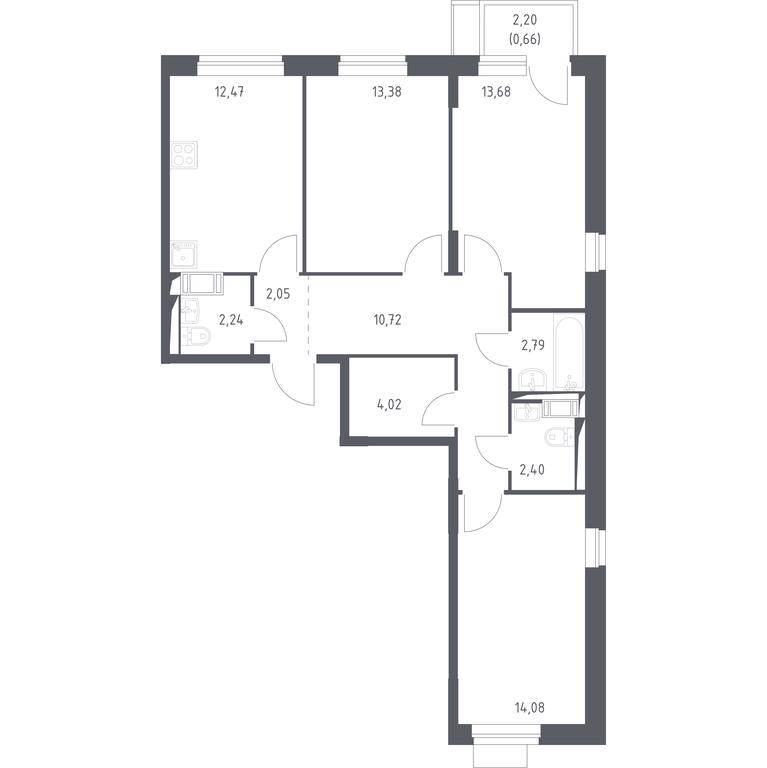2-BD Apartment Sale, 78.49平方米 at Piatnitskie Luga, Pyatnitskoye Highway, 2, derevnya Yurlovo, Solnechnogorsk City District, Moscow Region, Russia #1