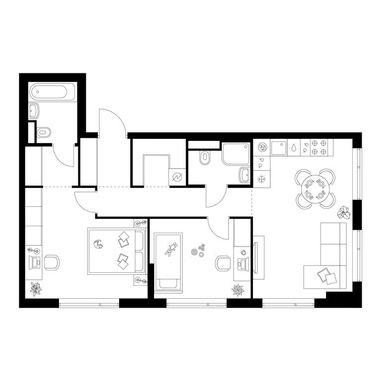 2-BD Apartment Sale, 63.1 sq. m. at Buninskaja naberezhnaja, ZhK Buninskaya Naberezhnaya, Moscow, Russia #1