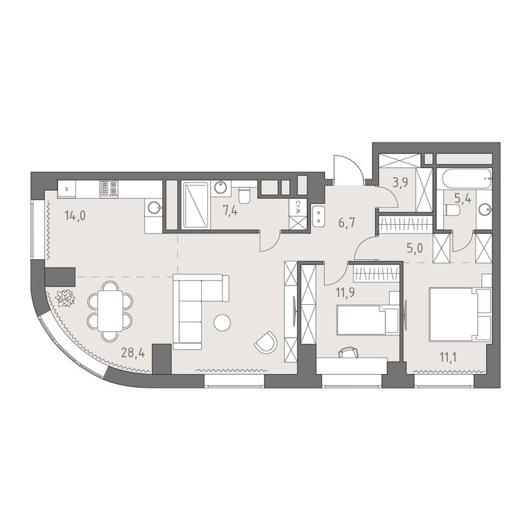 3-BD Apartment Sale, 93.8 sq. m. at Rodina Park, Vereyskaya Street, 12, Moscow, Russia #1