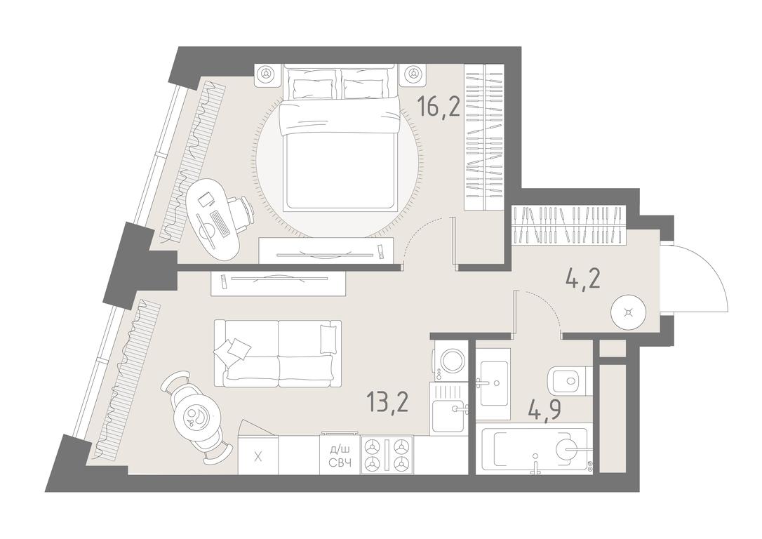 2-BD Apartment Sale, 38.5平方米 at Rodina Park, Vereyskaya Street, 12, Moscow, Russia #2