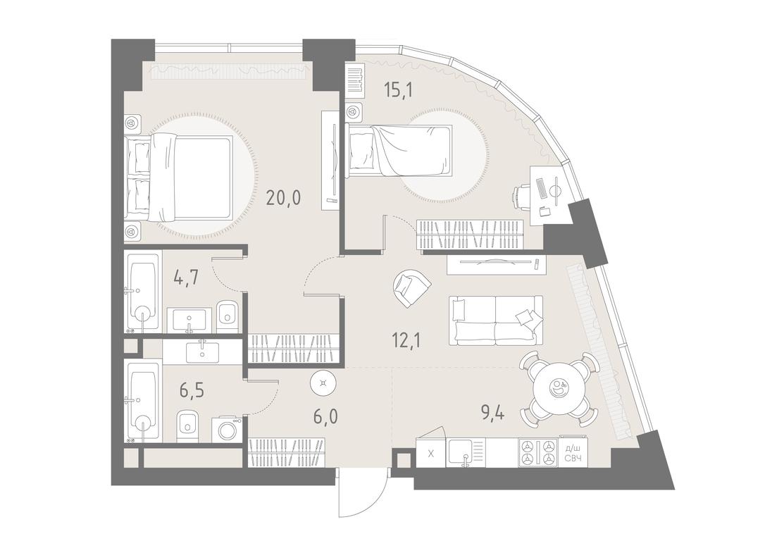 3-BD Apartment Sale, 73.8平方米 at Rodina Park, Vereyskaya Street, 12, Moscow, Russia #2 3-BD Apartment Sale, 73.8平方米 at Rodina Park, Vereyskaya Street, 12, Moscow, Russia #2