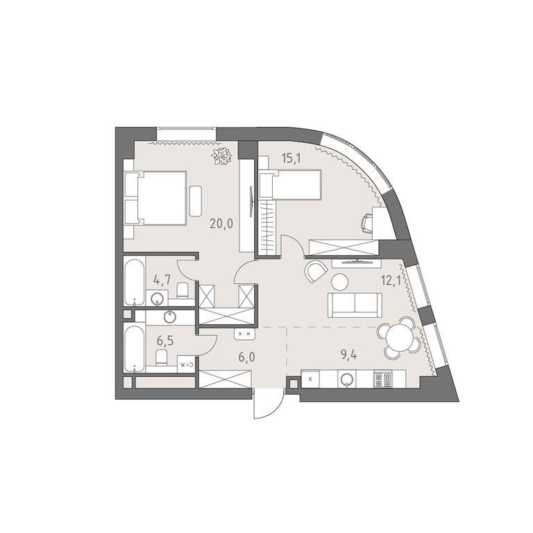 3-BD Apartment Sale, 73.8 sq. m. at Rodina Park, Vereyskaya Street, 12, Moscow, Russia #1