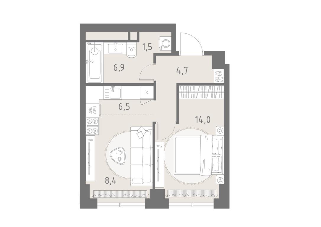 2-BD Apartment Sale, 42平方米 at Rodina Park, Vereyskaya Street, 12, Moscow, Russia #2