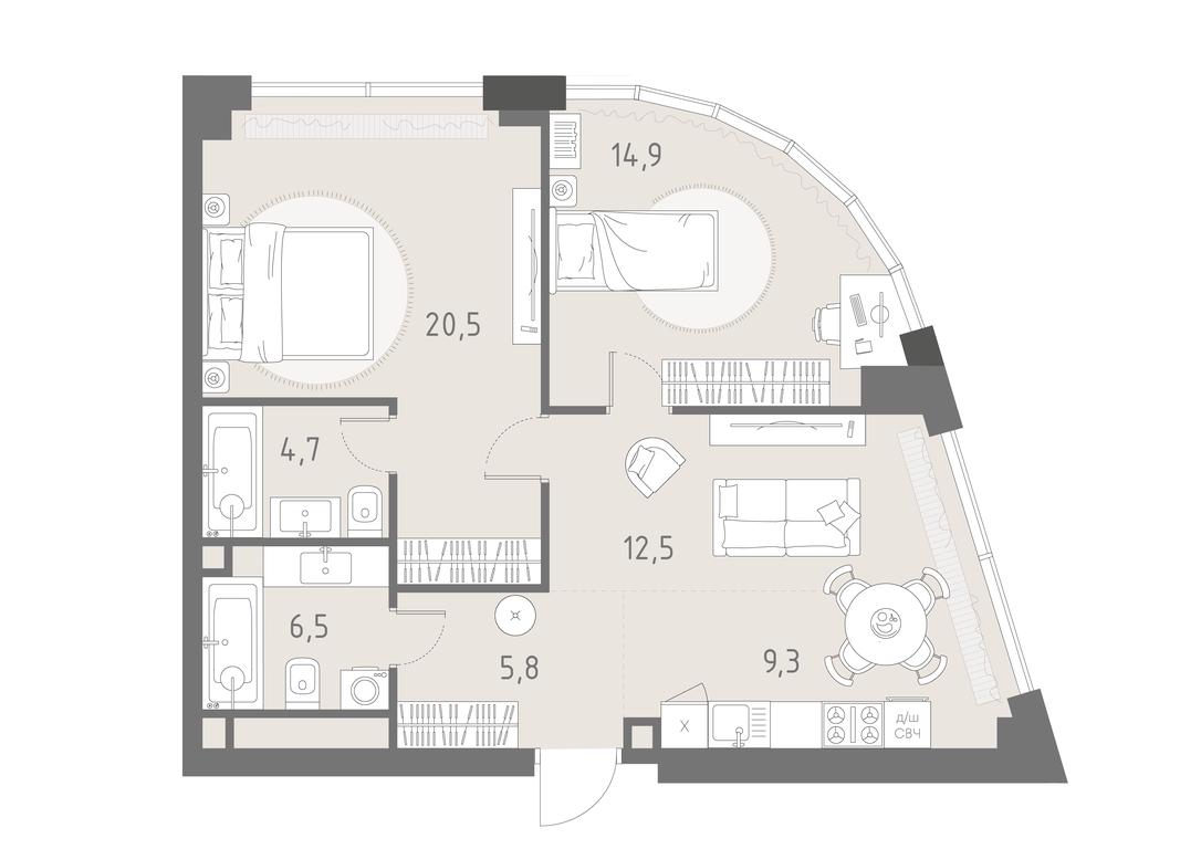 3-BD Apartment Sale, 74.2平方米 at Rodina Park, Vereyskaya Street, 12, Moscow, Russia #1