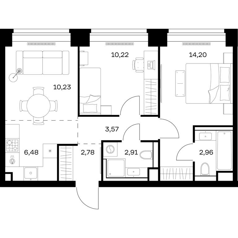 1-BD Apartment Sale, 53.35平方米 at Nova, Bratyev Fonchenko Street, вл21, Moscow, Russia #1