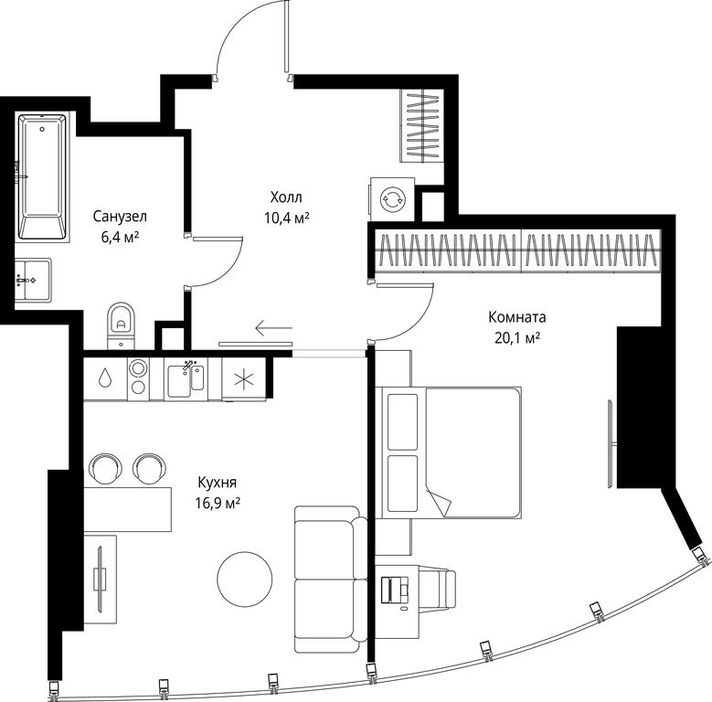 1-BD Apartment Sale, 53.8平方米 at One, 1st Krasnogvardeysky Drive, 11, Moscow, Russia #1