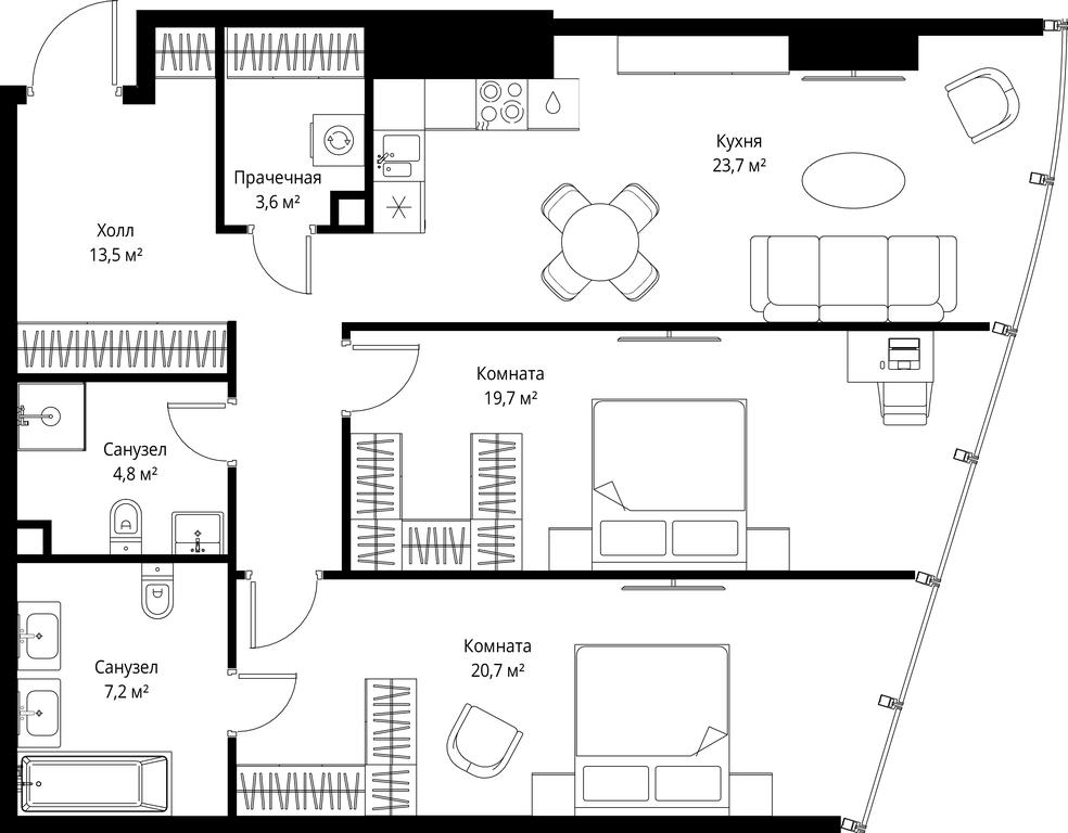 2-BD Apartment Sale, 93.2平方米 at One, 1st Krasnogvardeysky Drive, 11, Moscow, Russia #1