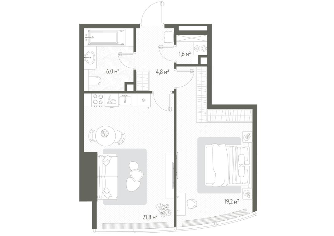 Продажа 1-комн. квартиры, 53,6 м² в ЖК «One», 1-й Красногвардейский проезд, 11, Москва, Россия #1