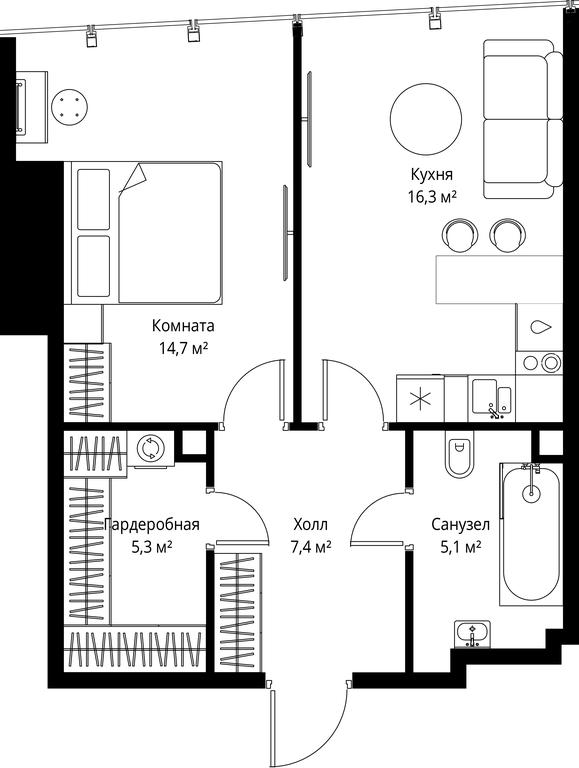 Продажа 1-комн. квартиры, 48,8 м² в ЖК «One», 1-й Красногвардейский проезд, 11, Москва, Россия #1