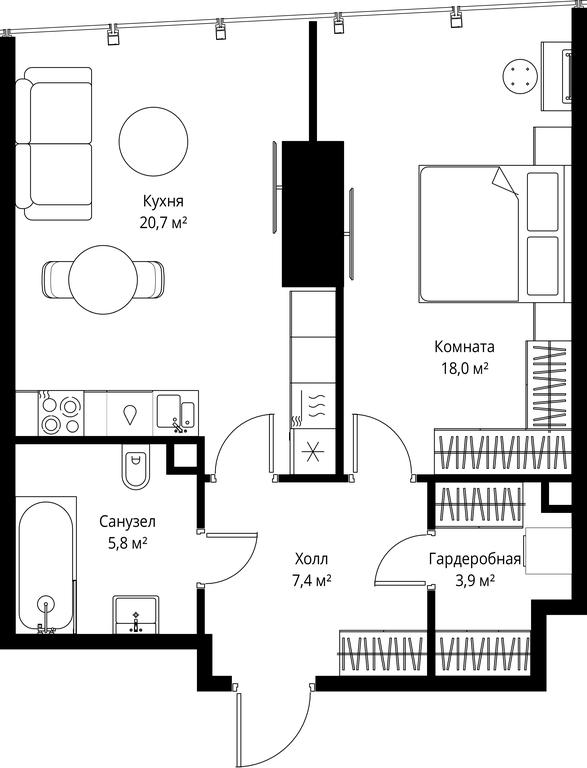 Продажа 1-комн. квартиры, 55,8 м² в ЖК «One», 1-й Красногвардейский проезд, 11, Москва, Россия #1