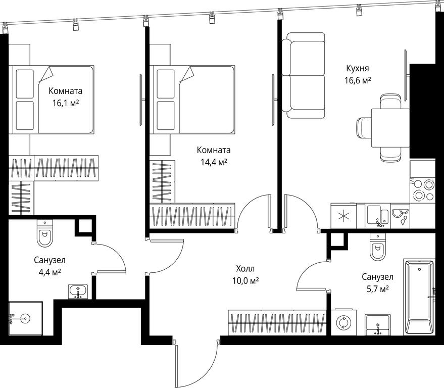 2-BD Apartment Sale, 67.2平方米 at One, 1st Krasnogvardeysky Drive, 11, Moscow, Russia #1
