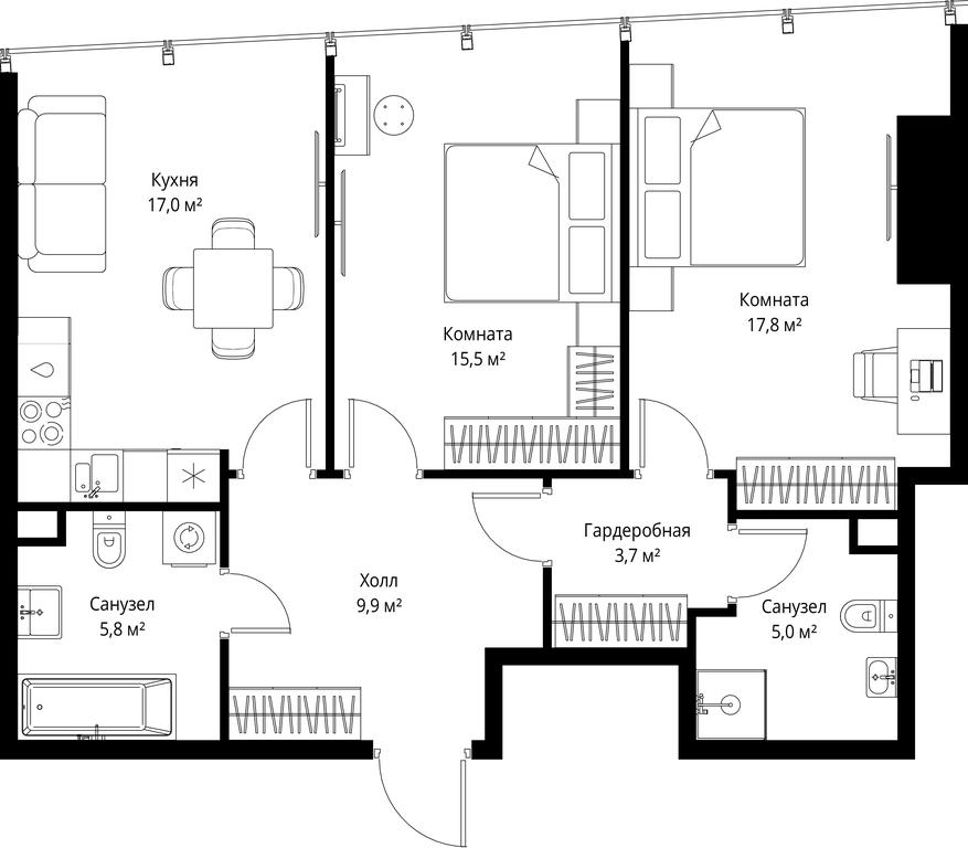 Продажа 2-комн. квартиры, 74,7 м² в ЖК «One», 1-й Красногвардейский проезд, 11, Москва, Россия #1