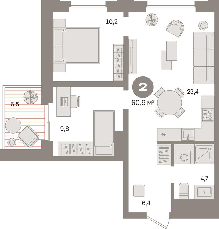 2-BD Apartment Sale, 60.9平方米 at Kvartal «MONS», Ogorodny Drive, Moscow, Russia #1 2-BD Apartment Sale, 60.9平方米 at Kvartal «MONS», Ogorodny Drive, Moscow, Russia #1
