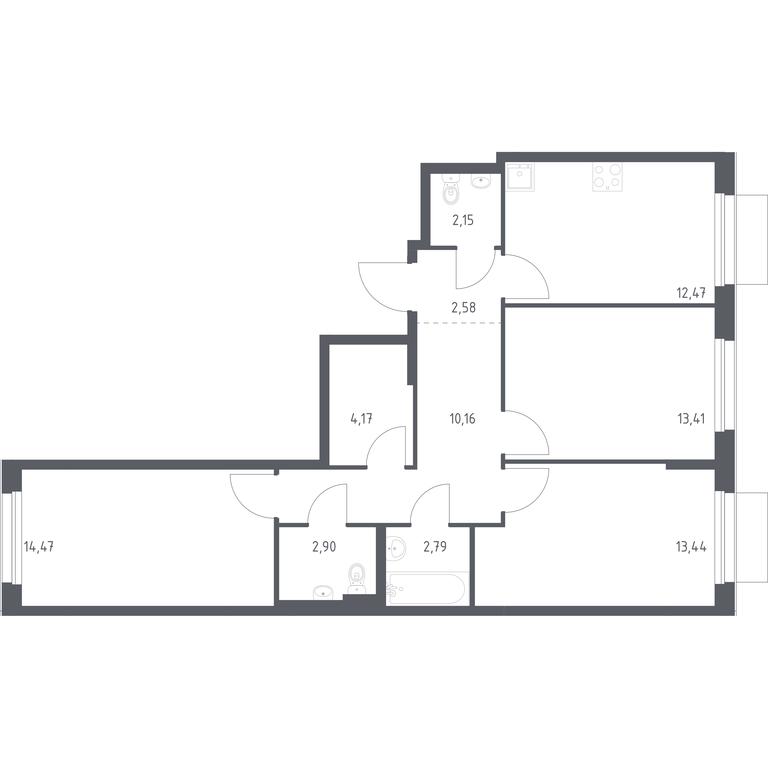 2-BD Apartment Sale, 78.54 sq. m. at Novoe Vnukovo, kvartal № 38, Kokoshkino Settlement, Moscow, Russia #1 2-BD Apartment Sale, 78.54 sq. m. at Novoe Vnukovo, kvartal № 38, Kokoshkino Settlement, Moscow, Russia #1