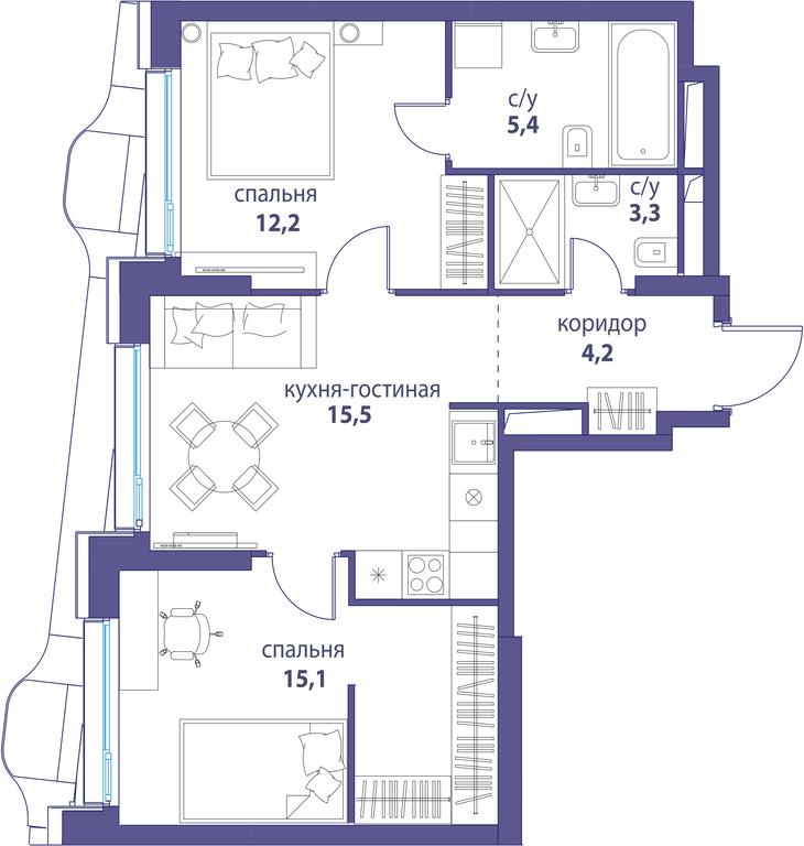 2-BD Apartment Sale, 55.7平方米 at Simvol, Nevelskogo Drive, 6к1, Moscow, Russia #1 2-BD Apartment Sale, 55.7平方米 at Simvol, Nevelskogo Drive, 6к1, Moscow, Russia #1