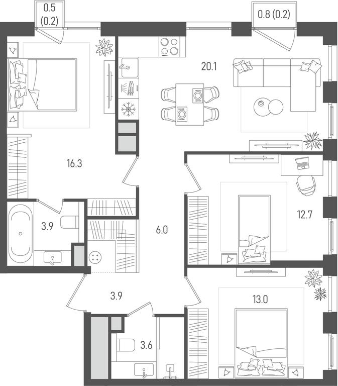 3-BD Apartment Sale, 79.9平方米 at Pave, 2nd Paveletsky Drive, Moscow, Russia #1
