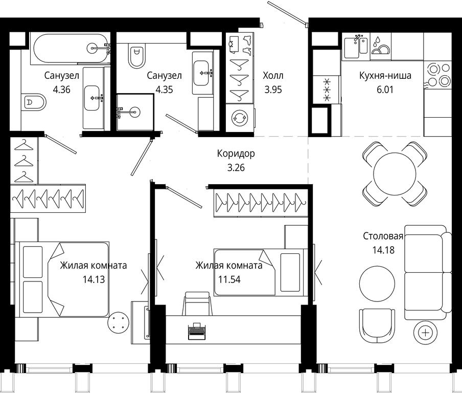 2-BD Apartment Sale, 61.77平方米 at Mod, 4th Maryinoy Roschi Street, 12с9, Moscow, Russia #1 2-BD Apartment Sale, 61.77平方米 at Mod, 4th Maryinoy Roschi Street, 12с9, Moscow, Russia #1