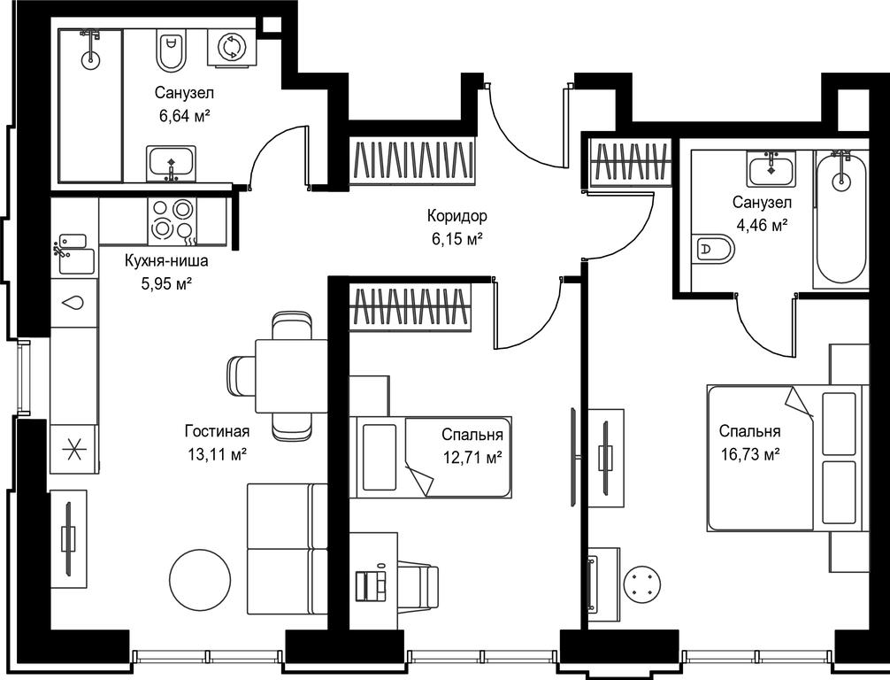 2-BD Apartment Sale, 65.75平方米 at Seliger City, Ilmenskiy Drive, 14к3, Moscow, Russia #1