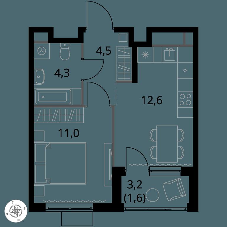 1-BD Apartment Sale, 34 sq. m. at 1 Himkinskij, zhiloy kompleks 1-y Khimkinskiy, kvartal Mezhdunarodny, mikrorayon Klyazma-Starbeyevo, Khimki, Moscow Region, Russia #1