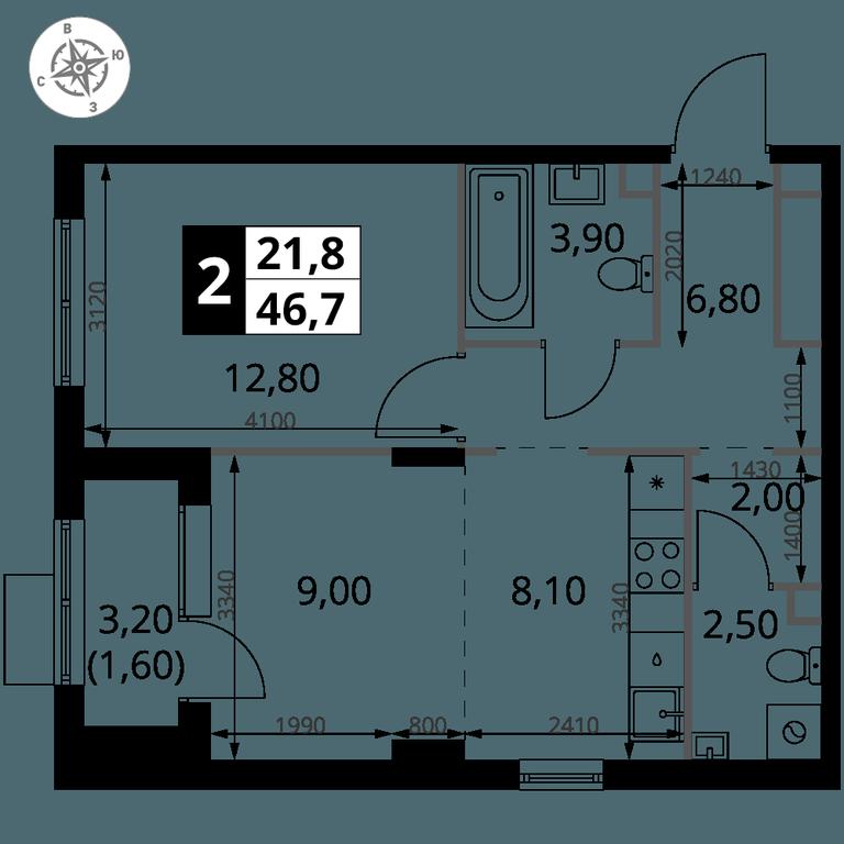 2-BD Apartment Sale, 46.7 sq. m. at 1 Himkinskij, zhiloy kompleks 1-y Khimkinskiy, kvartal Mezhdunarodny, mikrorayon Klyazma-Starbeyevo, Khimki, Moscow Region, Russia #2