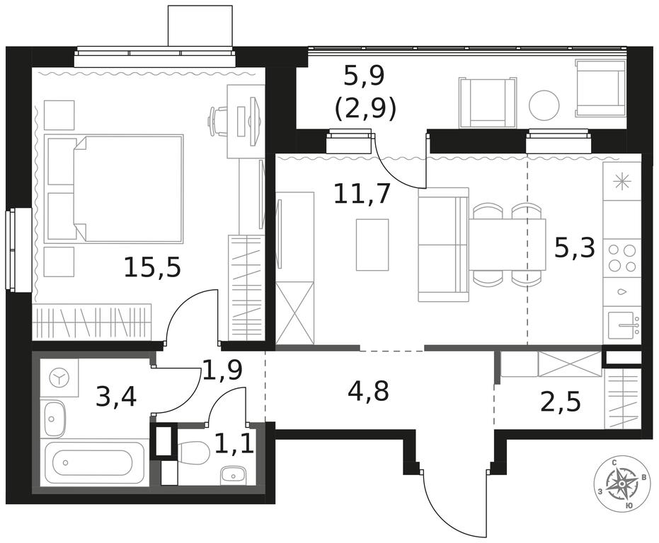 2-BD Apartment Sale, 49.1 sq. m. at 1 Himkinskij, zhiloy kompleks 1-y Khimkinskiy, kvartal Mezhdunarodny, mikrorayon Klyazma-Starbeyevo, Khimki, Moscow Region, Russia #1