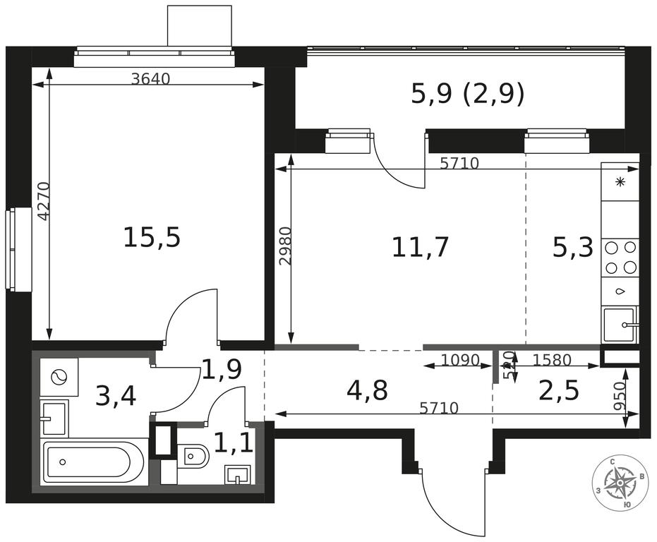 2-BD Apartment Sale, 49.1 sq. m. at 1 Himkinskij, zhiloy kompleks 1-y Khimkinskiy, kvartal Mezhdunarodny, mikrorayon Klyazma-Starbeyevo, Khimki, Moscow Region, Russia #2