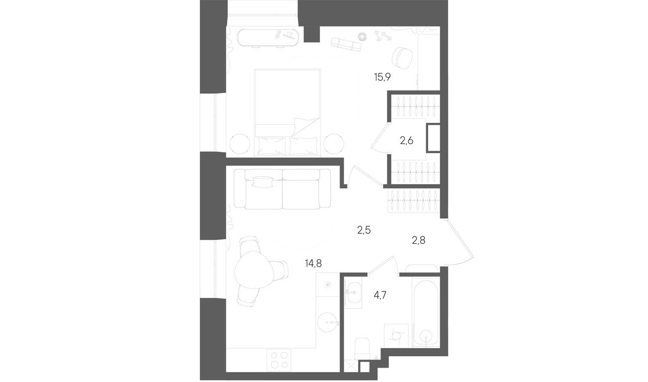 1-BD Apartment Sale, 43.3平方米 at Rise, ZhK Stoun Rays, Lefortovo District, Yugo-Vostochniy Administrative Okrug, Moscow, Russia #2 1-BD Apartment Sale, 43.3平方米 at Rise, ZhK Stoun Rays, Lefortovo District, Yugo-Vostochniy Administrative Okrug, Moscow, Russia #2