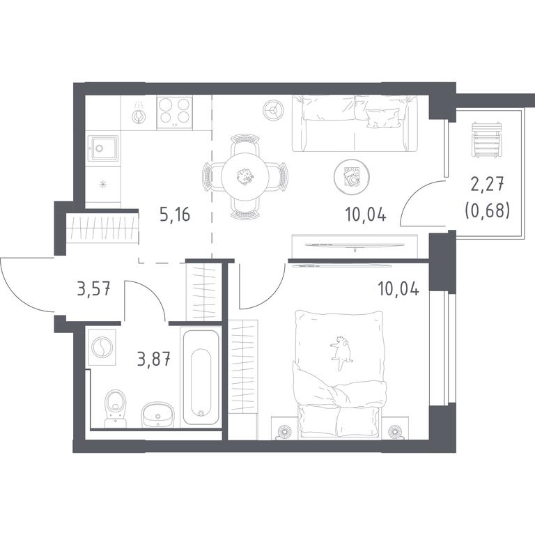 Apartment Sale, 33.36平方米 at Kvartal Zapadnyj, kvartal № 76, Marushkinskoye Settlement, Moscow, Russia #1